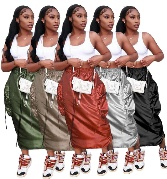 Summer Casual Baggy Loose Size Cargo Skirts Womens Big Pockets Streetwear Pencil High Waist Long Maxi Skirt